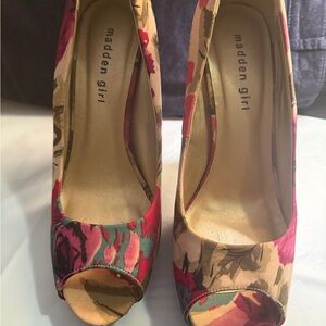 Madden Girl Women's Peep Toe Heels - Red and Pink Floral